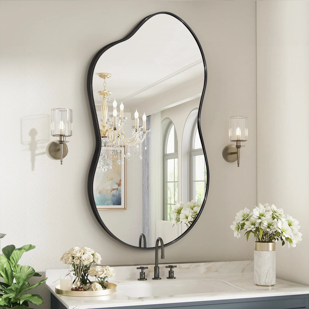 Asymmetrical Irregular Wall Mirror, 20x36, 24x36, Or 26x46, Gold, Black, Or Silver