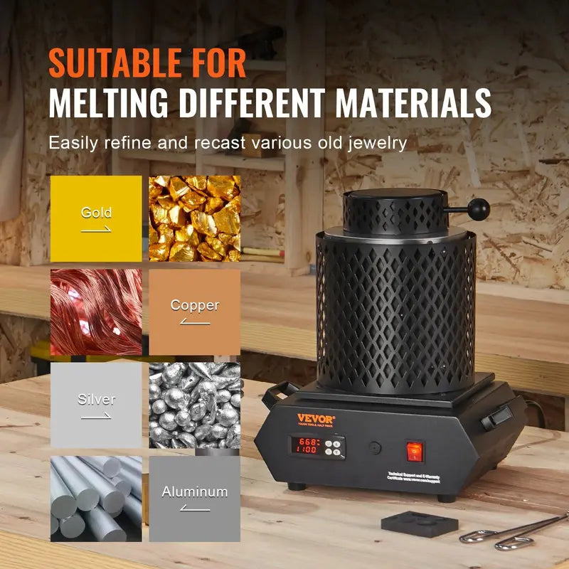SKYSHALO Electric Gold Melting Furnace 1+3kg, 1350W, 1150C
