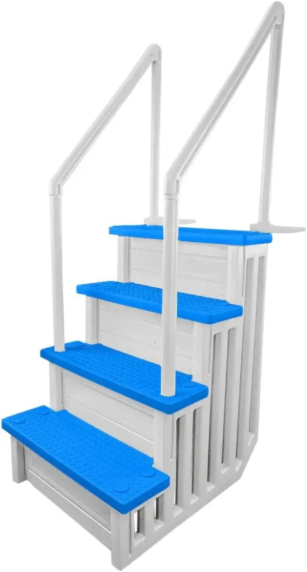 Non-Slip Pool Entry Steps, Grey Aluminum, 122-137 cm Installation Height, 136 kg Max Load