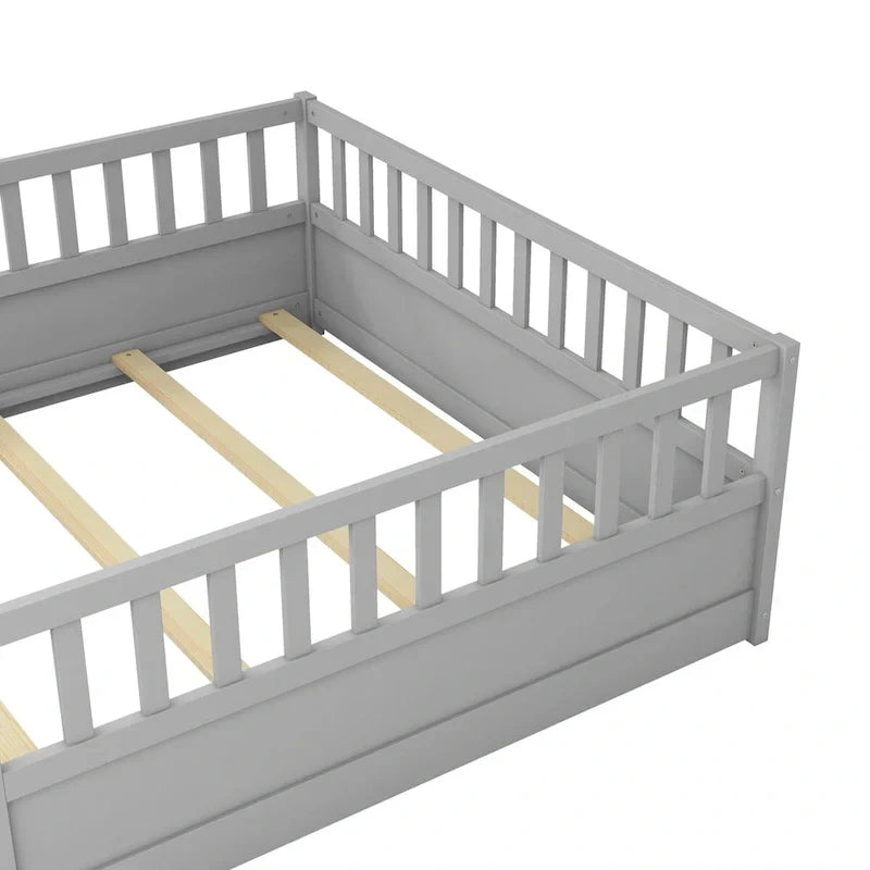 Montessori Children's Floor Bed With Support Slat, Twin / Full, Pine And Plywood
