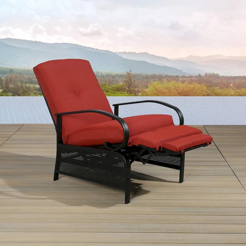 Adjustable Patio Recliner Lounge Chair With Cushion, 300 lbs - 38 (D) x 26.5 (W) x 38.5 (H) Inches