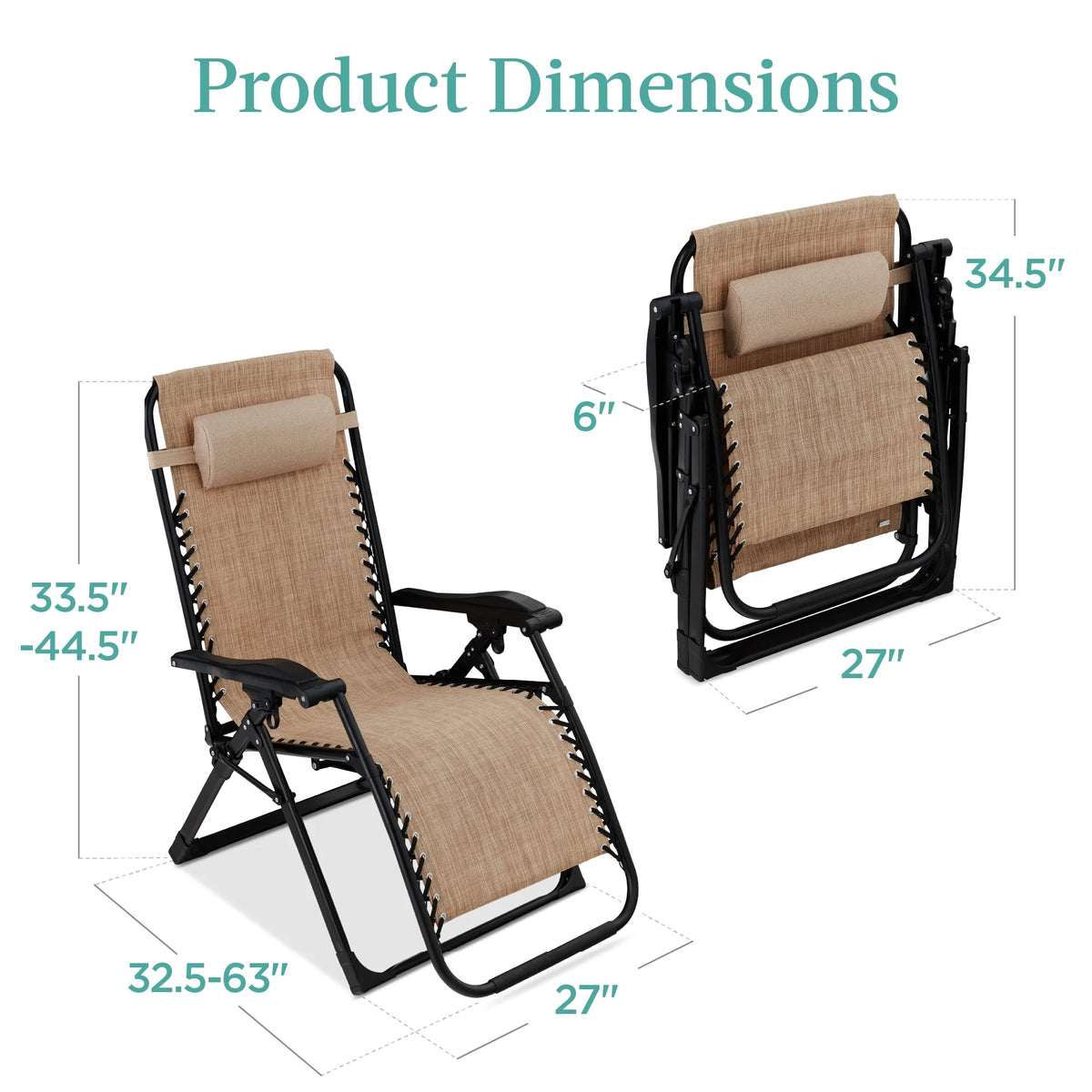 Best Choice Products Oversized Zero Gravity Folding Recliner With Removable Cushion And Side Tray - Fossil Gray