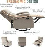 Swivel Rocker Recliner Chair For Compact Spaces - 32in D x 30.2in W x 38.9in H