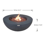 Elementi Outdoor Lunar Fire Bowl 42 Inches Grey Glass Reinforced Concrete Natural Gas Fire Pit Table