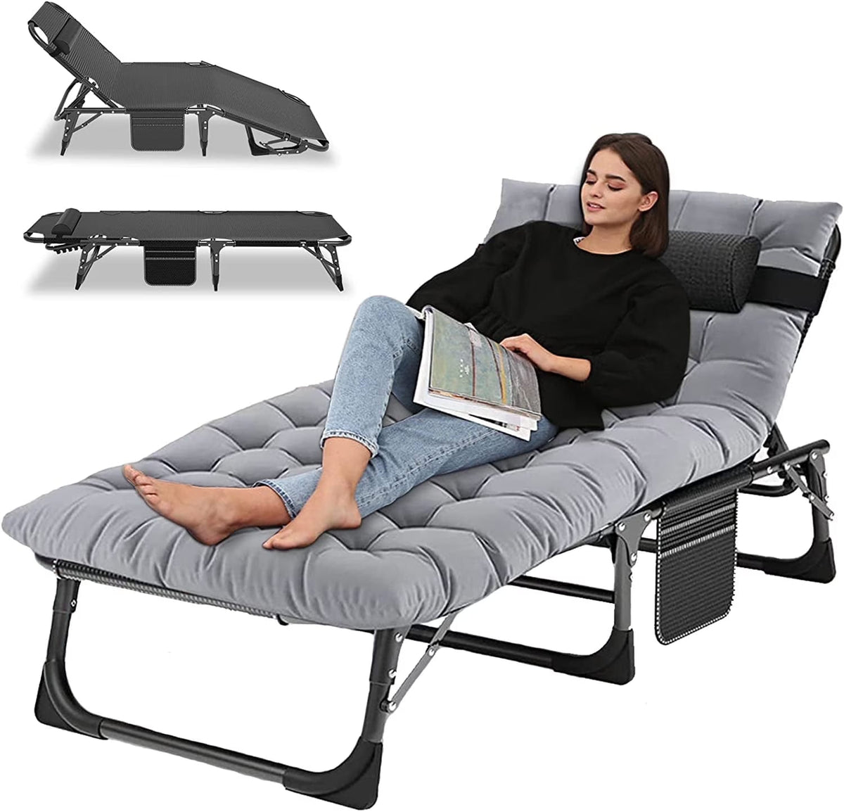 Slsy 5-Position Adjustable Folding Lounge Chair And Cot - 75.2" x 25.6" x 11.8"