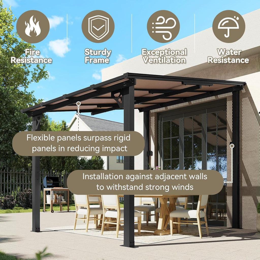 Aoxun Wall-Mounted Gazebo Awning, 8x10, Black