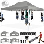 HOTEEL Heavy Duty Pop-Up Canopy Tent 10x15, 4 Sidewalls, Black