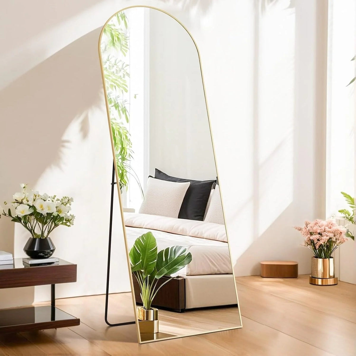 Full-Length Arched Floor Mirror, 64in H x 21in W, Aluminum Alloy Frame
