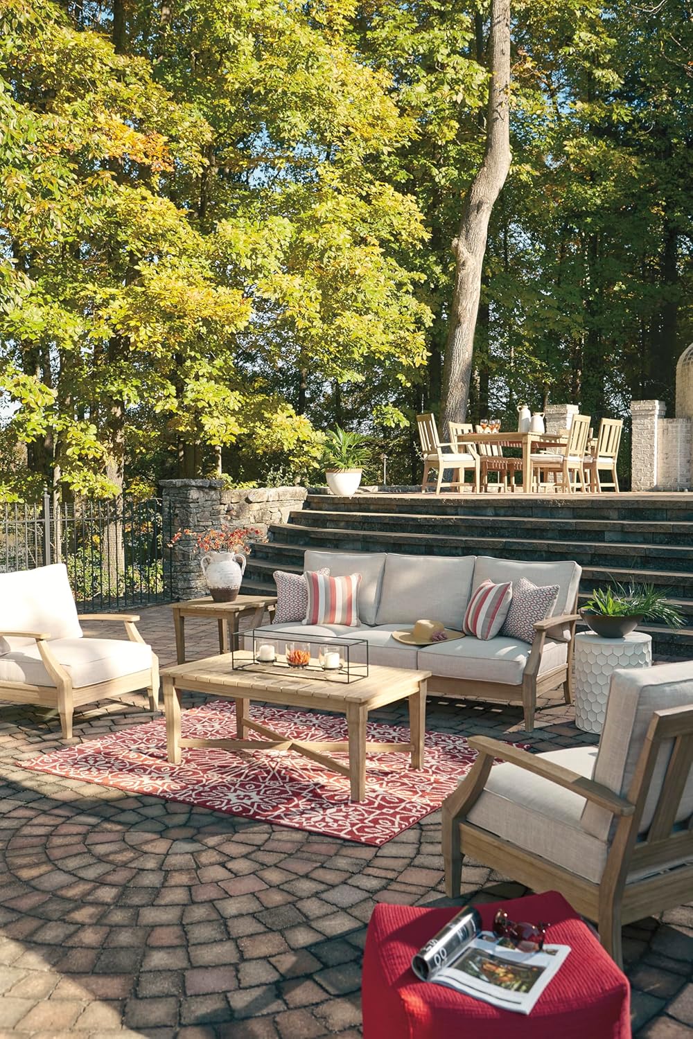 Signature Design by Ashley Clare View Outdoor Patio Eucalyptus Sofa With Cushions, Beige