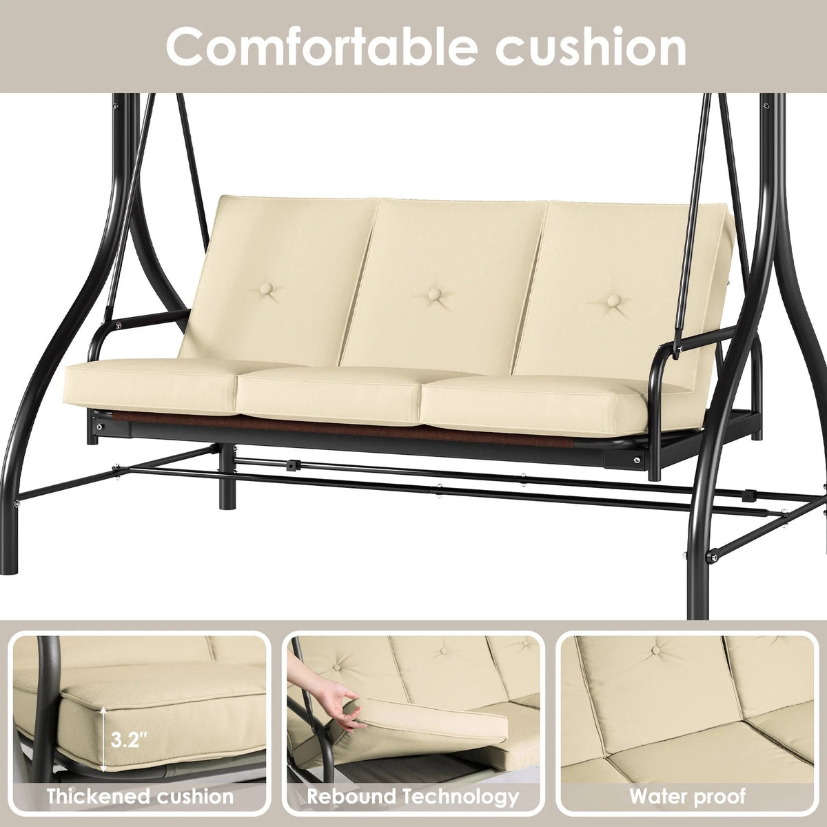 Arlopu 3-Person Outdoor Convertible Porch Swing Glider With Canopy