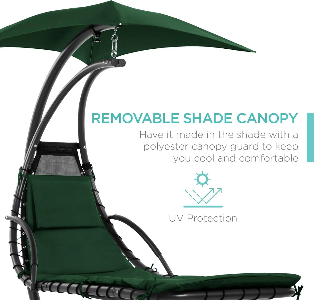 Best Choice Products Outdoor Hanging Steel Chaise Lounge Chair With Canopy, Charcoal Gray - SKY5871