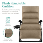 Best Choice Products Oversized Zero Gravity Folding Recliner With Removable Cushion And Side Tray - Fossil Gray