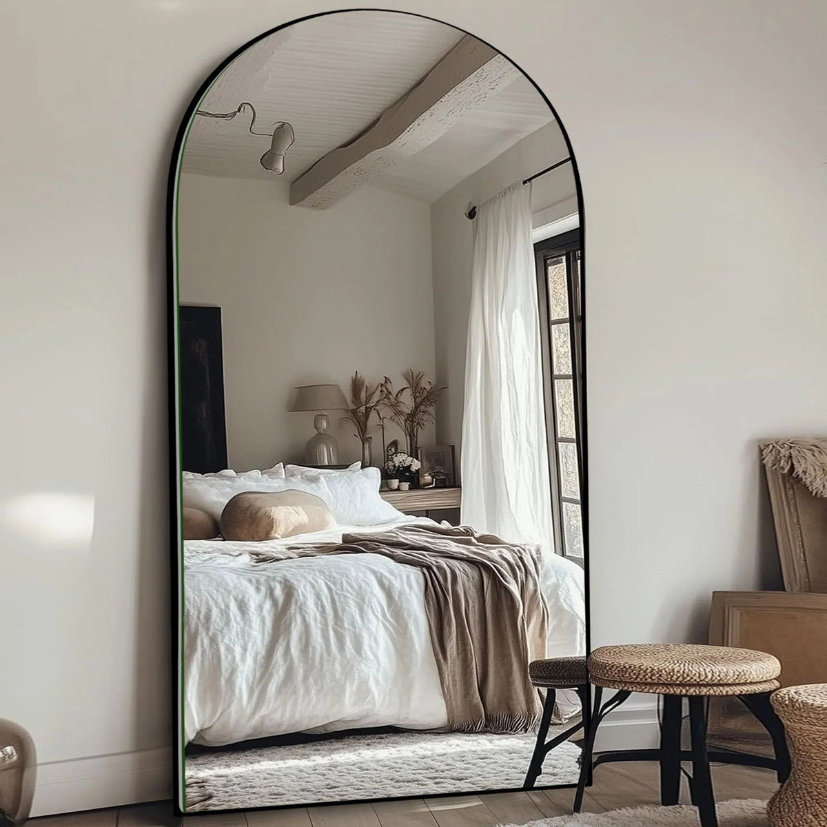 Arched Full-Length Wood Floor Mirror, Black Or Gold, 65x22/71x24/71x28/71x32