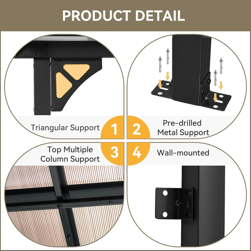 Aoxun Wall-Mounted Gazebo Awning, 8x10, Black
