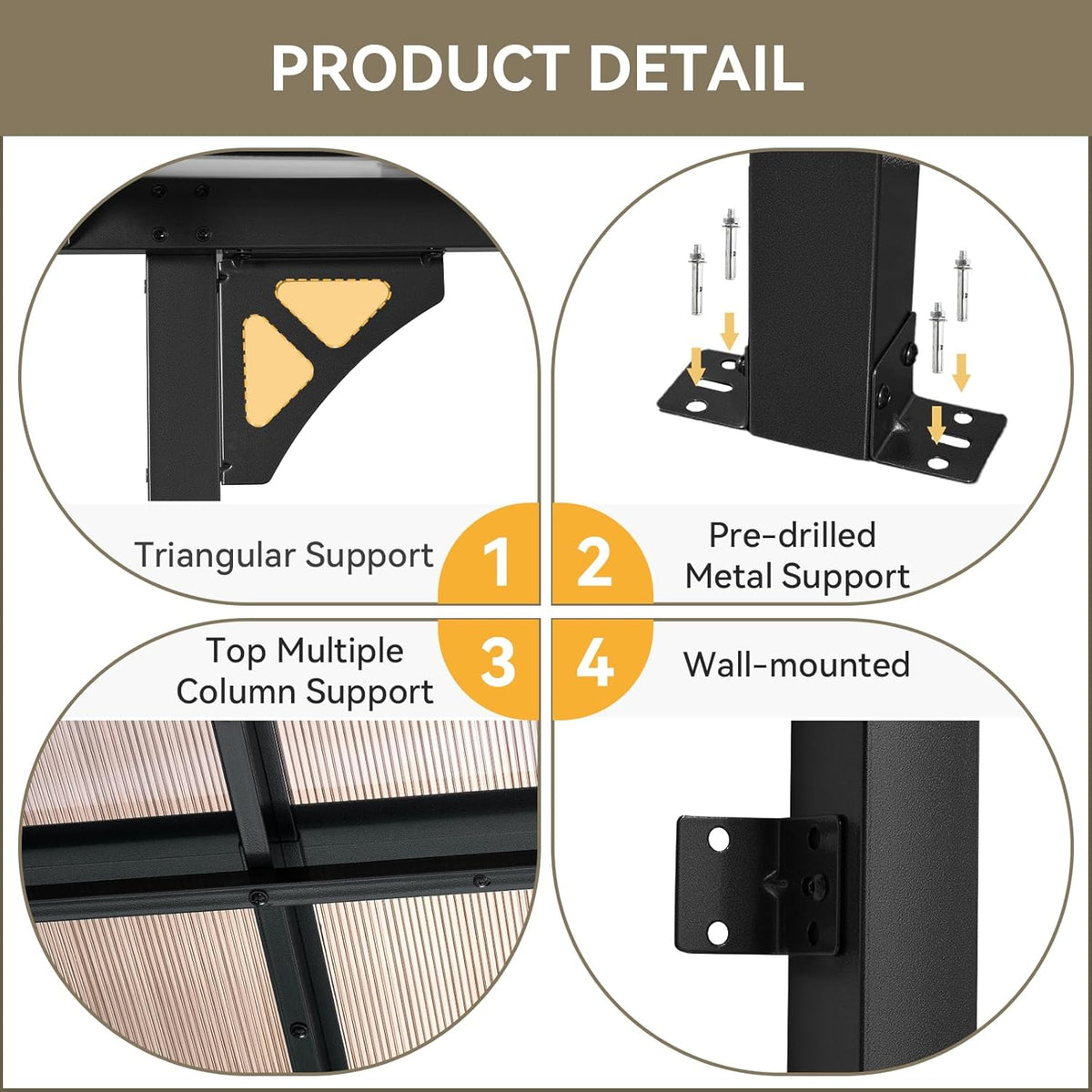 Aoxun Wall-Mounted Gazebo Awning, 8x10, Black