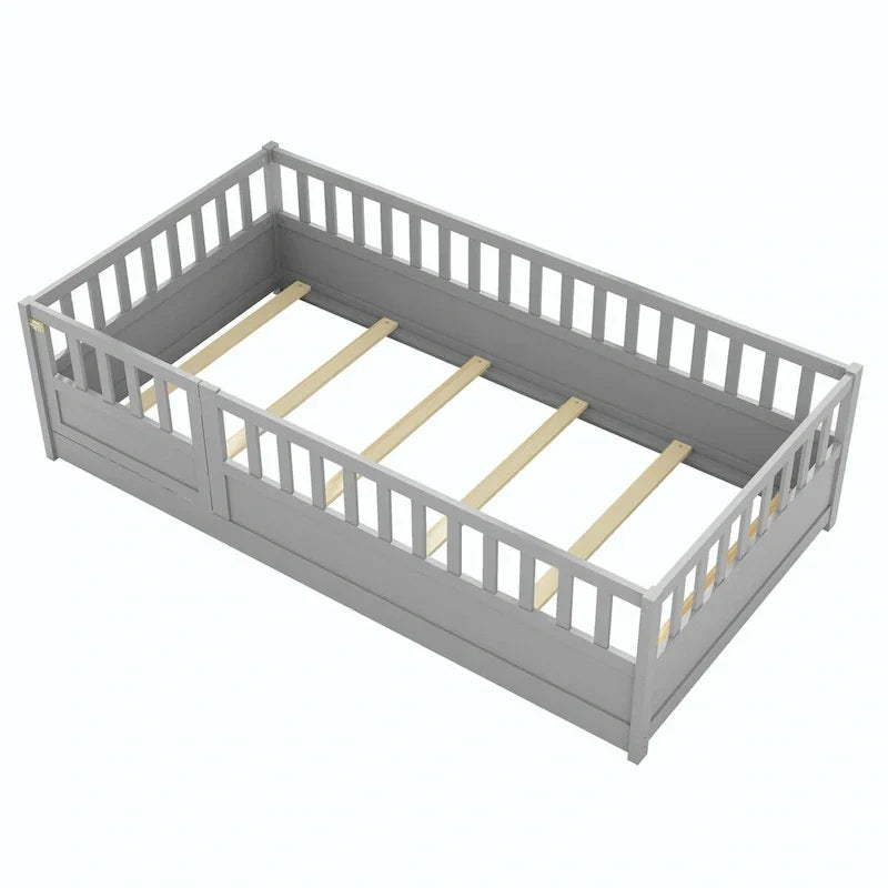 Montessori Children's Floor Bed With Support Slat, Twin / Full, Pine And Plywood