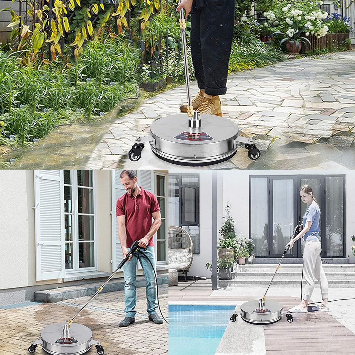 Twinkle Star 15 Inch Stainless Steel Pressure Washer Surface Cleaner With 2 Extension Wands And 2 Replacement Nozzles