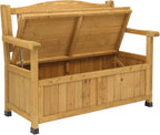 Outvita Outdoor Wood Storage Bench Loveseat With Armrests - 2 Person