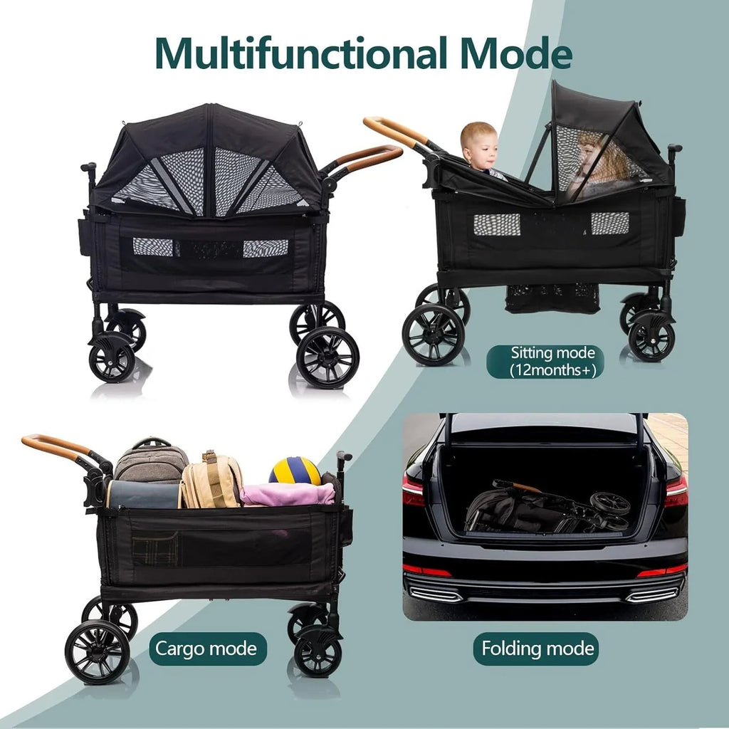 Wagon Stroller For 2 Kids And Cargo With 5-Point Harness