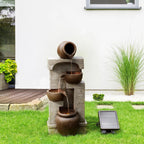 Teamson Home Solar Powered 4-Tier Cascading Bowls Garden Water Fountain With LED Lights, Brown, 28.5 in