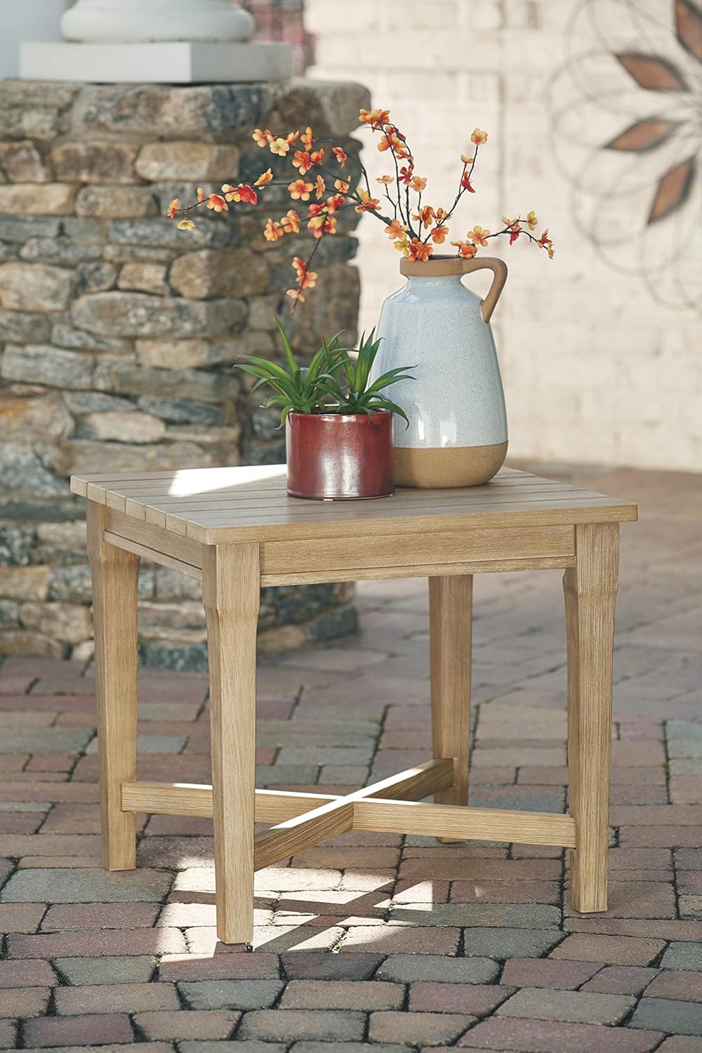 Signature Design by Ashley Clare View Outdoor Patio Eucalyptus Sofa With Cushions, Beige