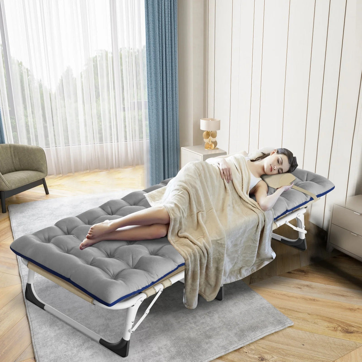 Slsy 5-Position Adjustable Folding Lounge Chair And Cot - 75.2" x 25.6" x 11.8"