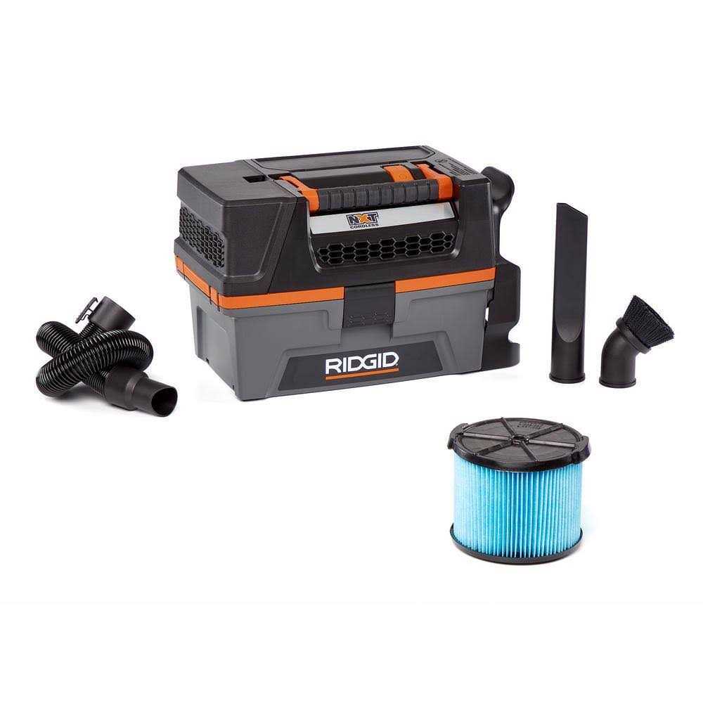 RIDGID 3 Gallon 18-Volt Cordless Handheld NXT Wet/Dry Shop Vacuum With Filter, Expandable Hose And Accessories - HD0318