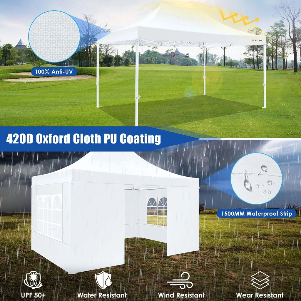 HOTEEL Heavy Duty Pop-Up Canopy Tent 10x15, 4 Sidewalls, Black