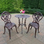 Camellia Cast Aluminum 3-Piece Outdoor Bistro Table And Chair Set - Bronze