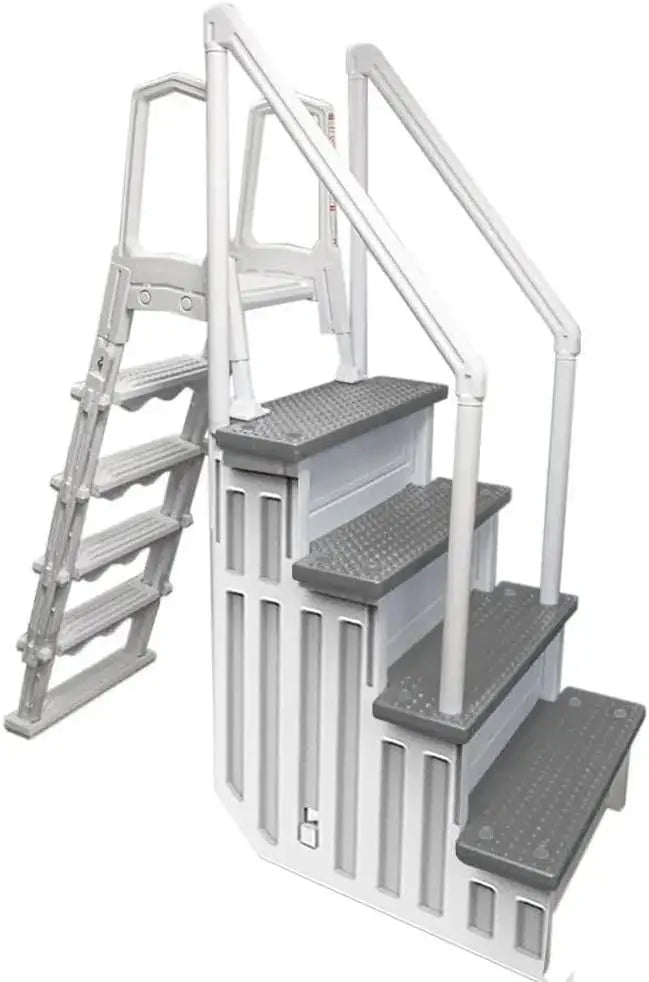 Non-Slip Pool Entry Steps, Grey Aluminum, 122-137 cm Installation Height, 136 kg Max Load