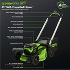 Greenworks Cordless Self-Propelled Lawn Mower 60V 21in - 2 x 4.0Ah Batteries