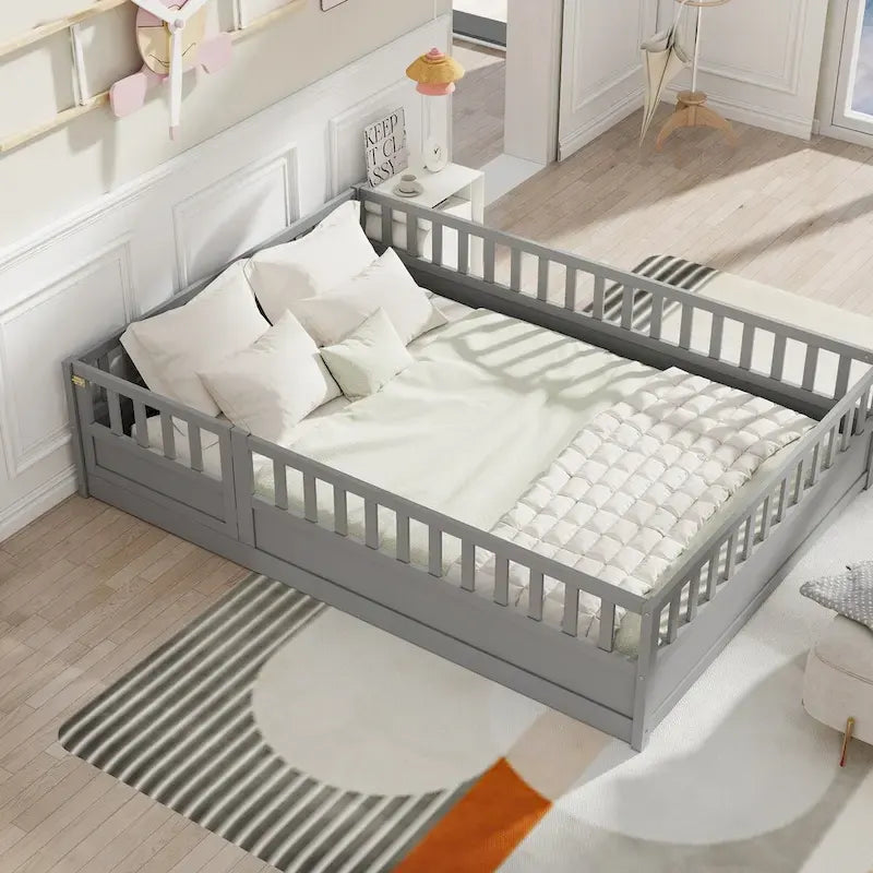 Montessori Children's Floor Bed With Support Slat, Twin / Full, Pine And Plywood