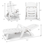 Rolling Folding Plastic Pool Lounge Chair With Armrests, 5 Position - Patio Deck Beach Chair