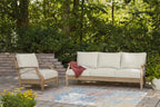 Signature Design by Ashley Clare View Outdoor Patio Eucalyptus Sofa With Cushions, Beige
