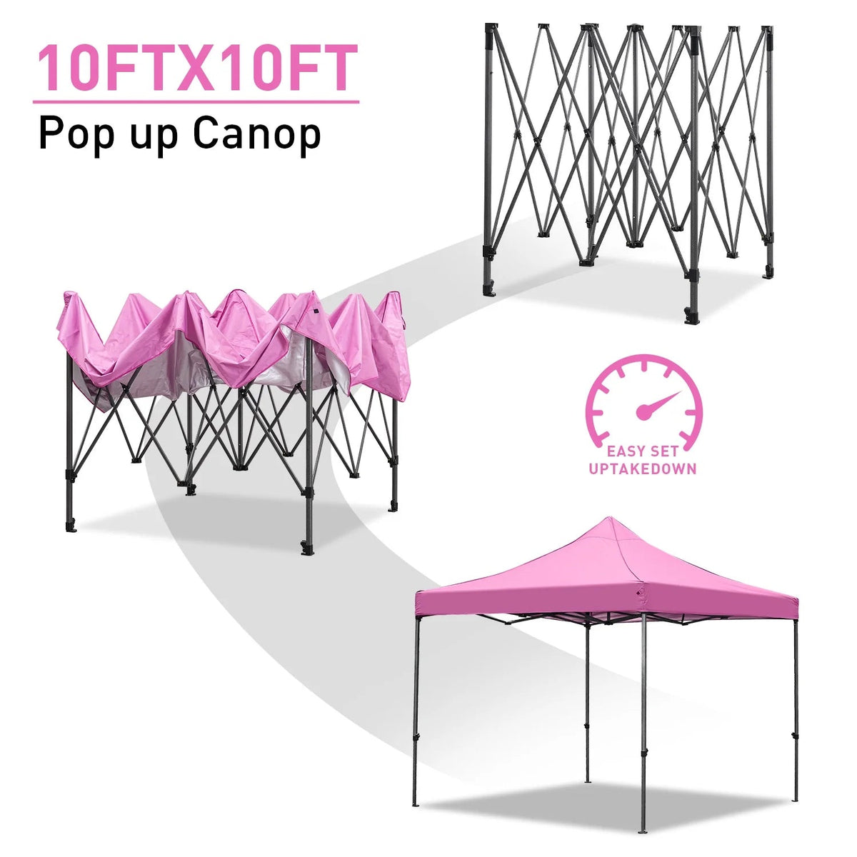 Ainfox Pop-Up Canopy Tent With 4 Sidewalls, 10 x 10 Ft, Pink