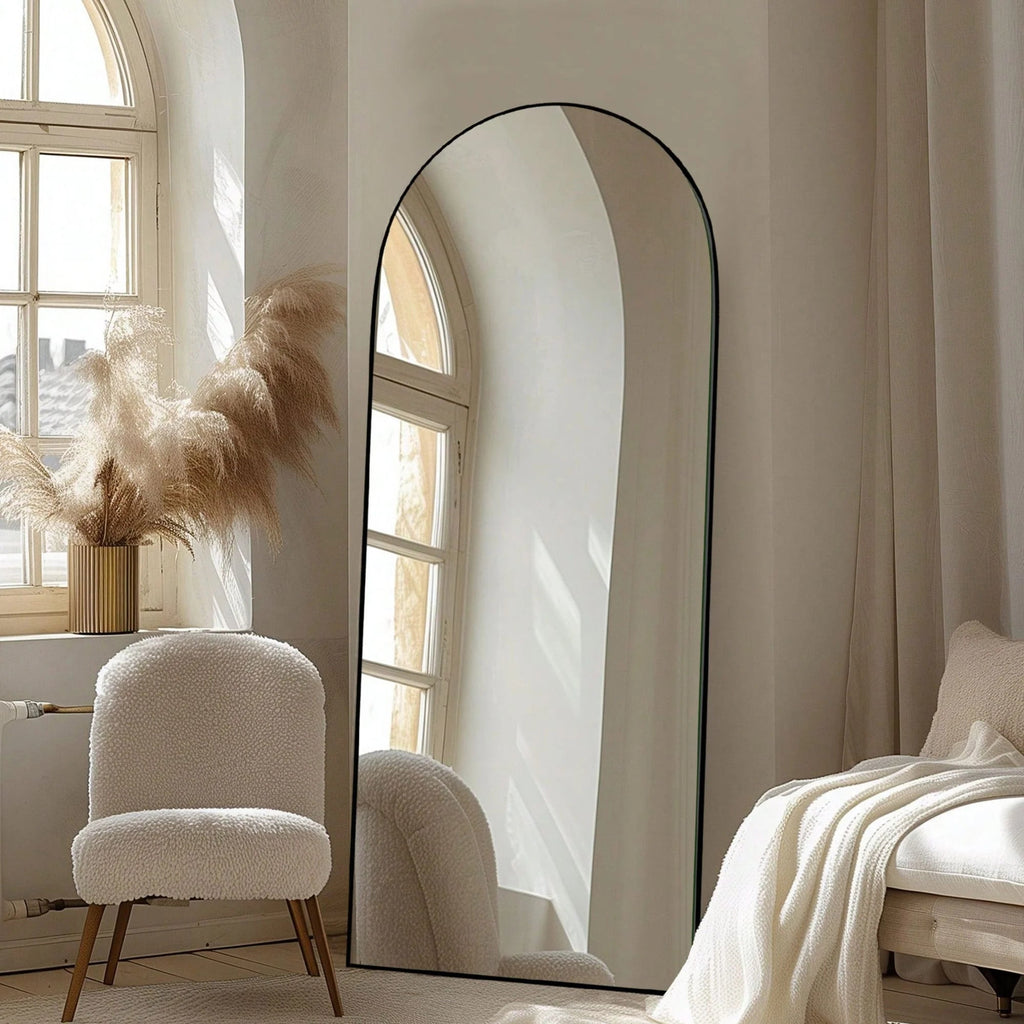 Arched Full-Length Wood Floor Mirror, Black Or Gold, 65x22/71x24/71x28/71x32