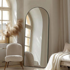 Arched Full-Length Wood Floor Mirror, Black Or Gold, 65x22/71x24/71x28/71x32