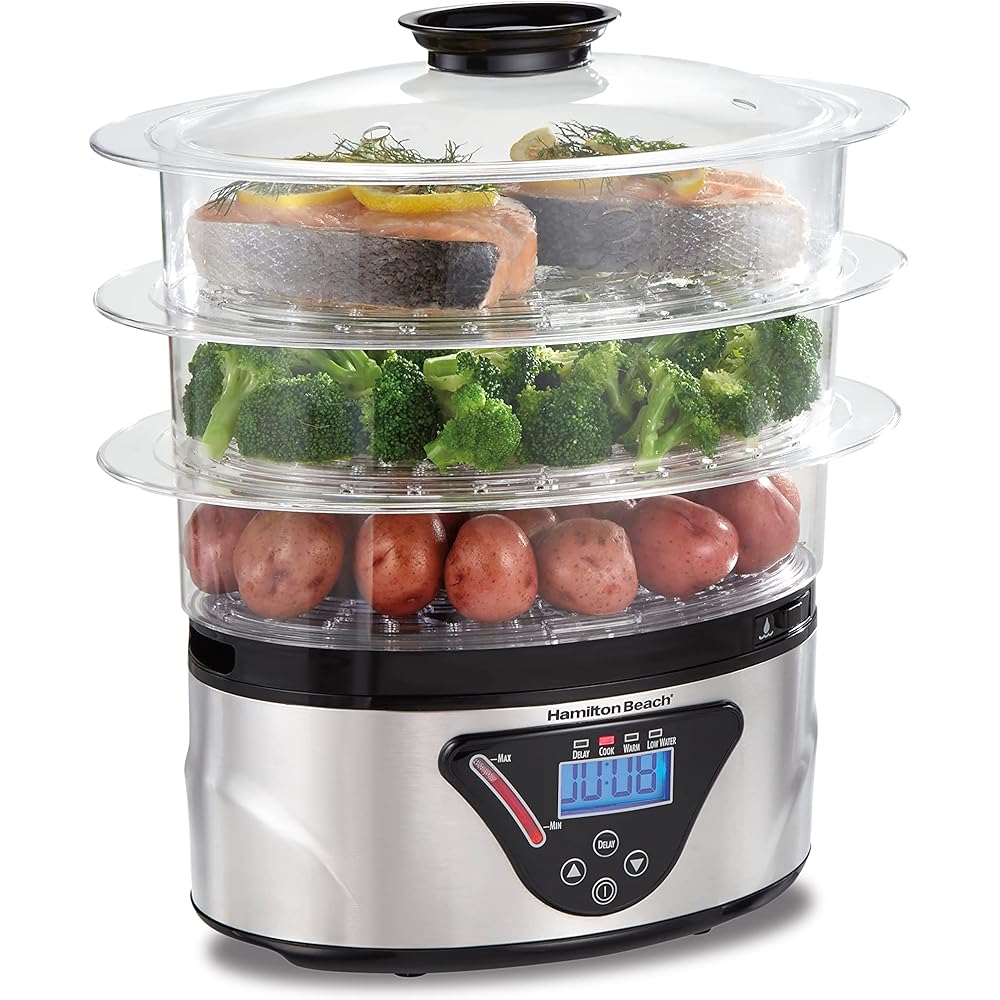 Hamilton Beach Digital Electric Food Steamer & Rice Cooker, 8.25 Quart, Black & Stainless Steel