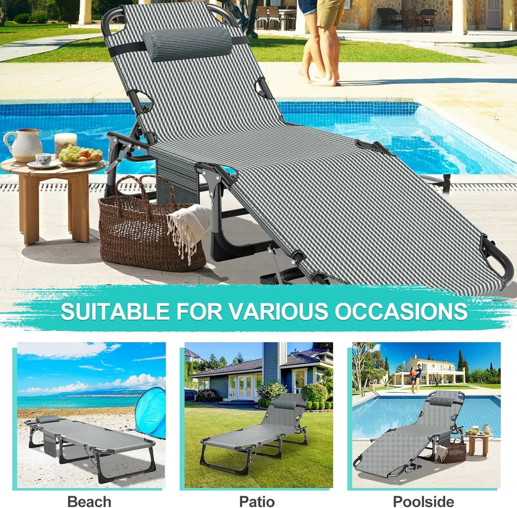 Slsy 5-Position Adjustable Folding Lounge Chair And Cot - 75.2" x 25.6" x 11.8"