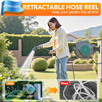 GILBEST Retractable Garden Hose Reel, 100 ft x 5/8 in, Green, 10-Function Nozzle