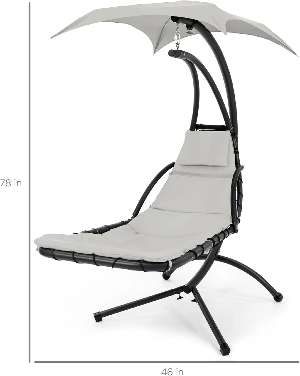 Best Choice Products Outdoor Hanging Steel Chaise Lounge Chair With Canopy, Charcoal Gray - SKY5871