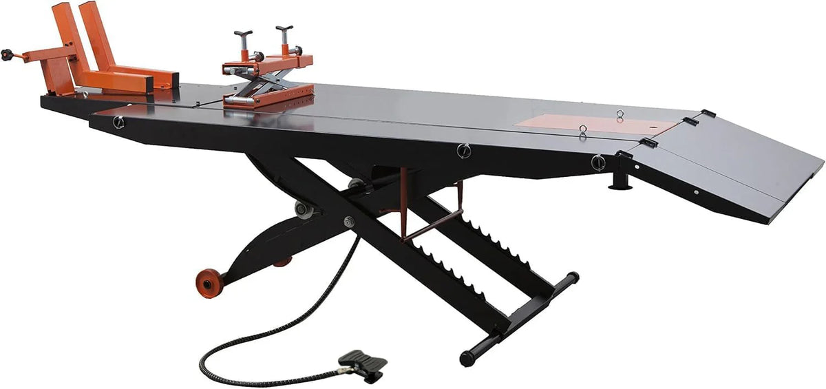APlusLift Air-Operated Motorcycle & ATV Lift Table, 1500LB, 48in Wide With Side Extensions - MT1500X