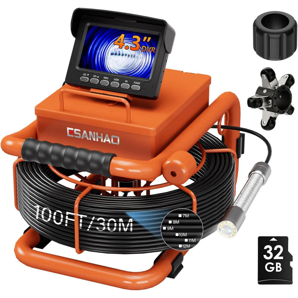 ESANHAO Sewer Inspection Camera, 100FT, DVR, Audio, 4.3in Screen