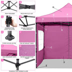 Ainfox Pop-Up Canopy Tent With 4 Sidewalls, 10 x 10 Ft, Pink
