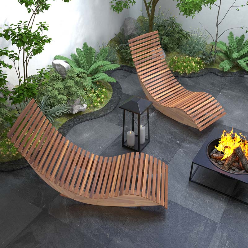 Acacia Wood Outdoor Patio Rocking Chair With Widened Slatted Seat And High Back