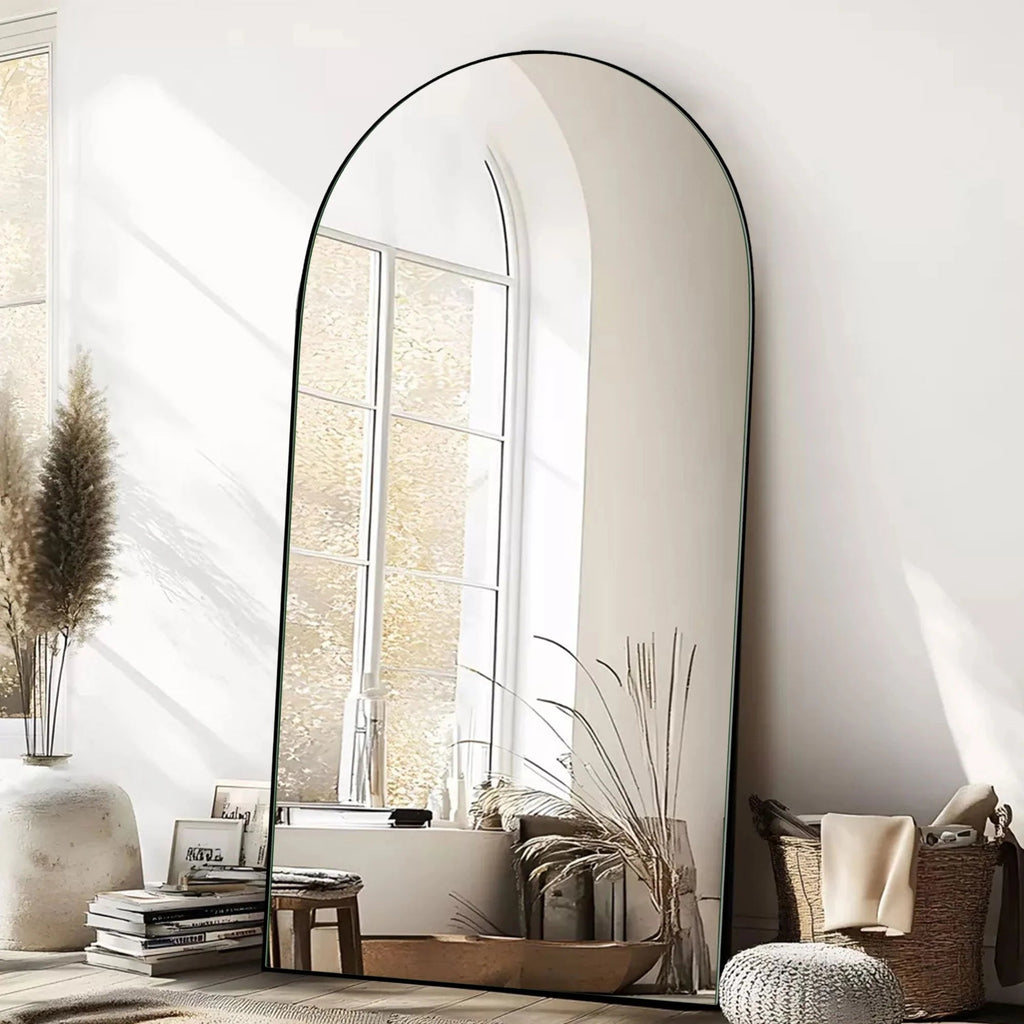 Arched Full-Length Wood Floor Mirror, Black Or Gold, 65x22/71x24/71x28/71x32