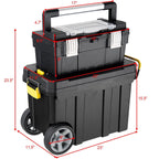 2-in-1 Rolling Plastic Toolbox Set With 6-Inch Wheels, Black
