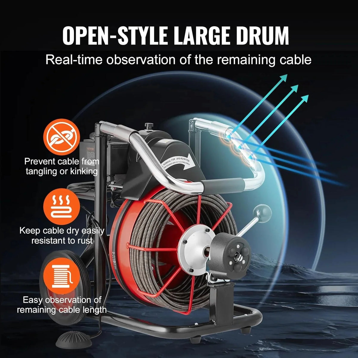 VEVOR Drain Cleaner Machine 100FT x 1/2 Inch, 550W, Red + Black - Drain Cleaner Machine 100 FT x 1/2 Inch