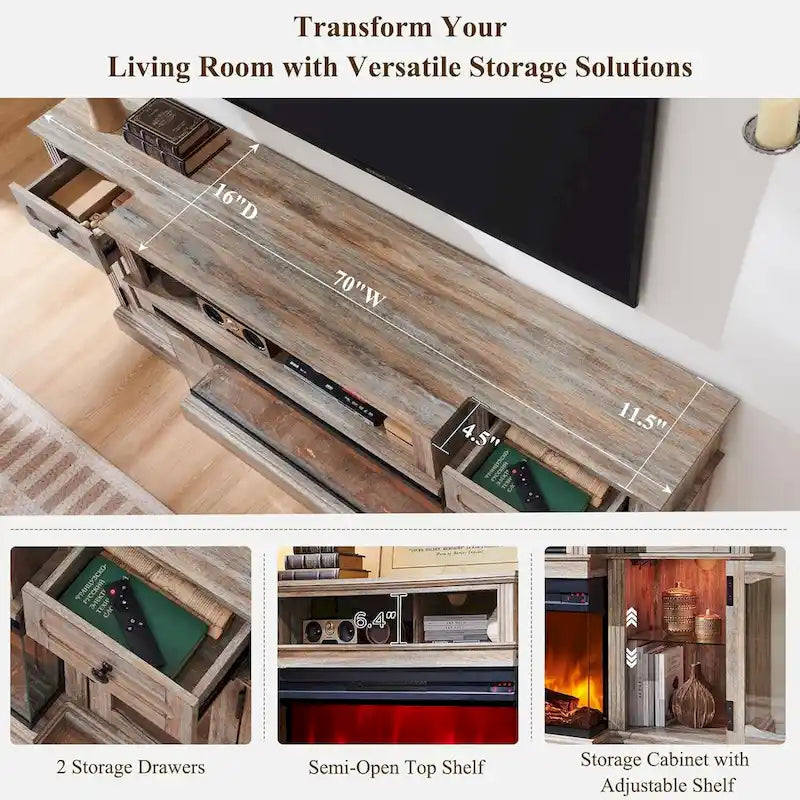 Farmhouse Electric Fireplace TV Stand For TVs Up To 80 Inches - 70W x 16D x 32H