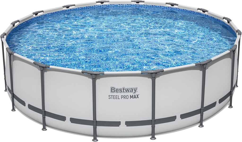 Steel Pro MAX 14 Foot x 48 Inch Round Steel Frame Above Ground Pool Set With 1,000 Filter Pump, Ladder And Cover - Gray